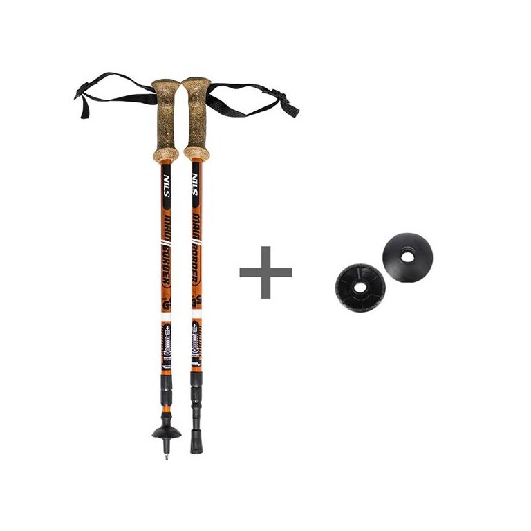 Nils Camp Walking Poles TK696 (Trekking Poles, ergonomic cork grip, rubber tips, adjustable height) - 2 pieces