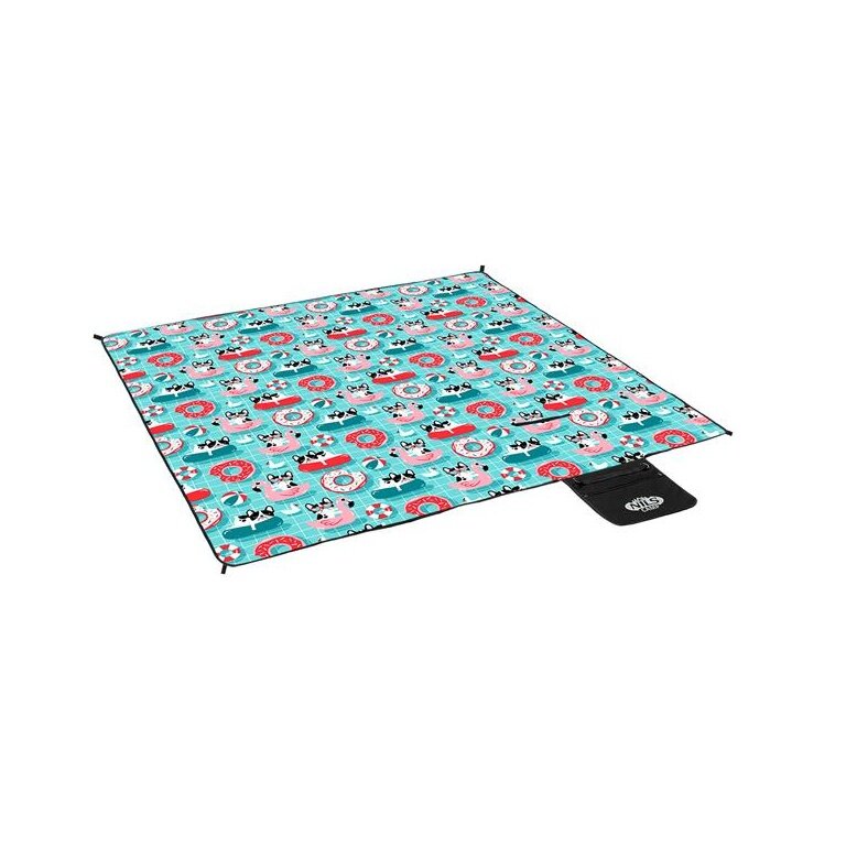 Nils Camp Picnic Blanket NC8015 (Dog Design) light blue 200x200cm