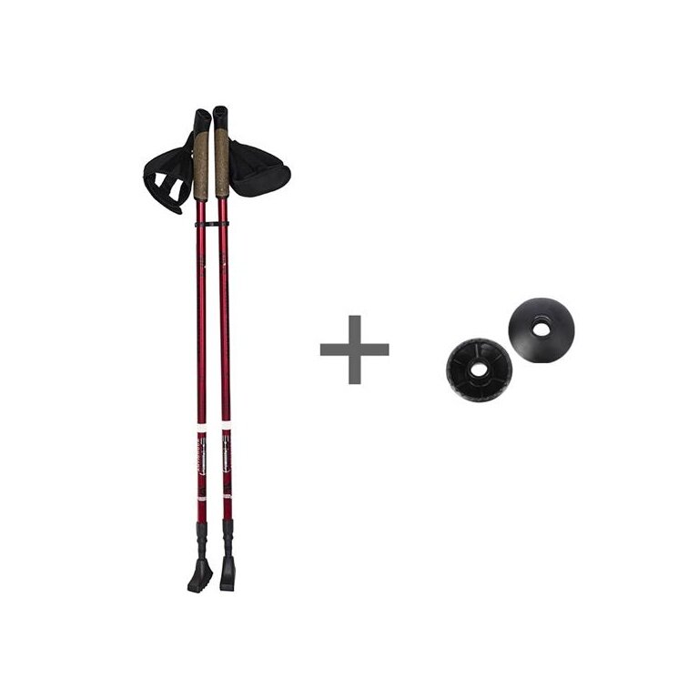 Nils Camp Hiking Poles NW802 (Trekking Poles, Rubber Tips, Adjustable Height) Red - 2 Pieces