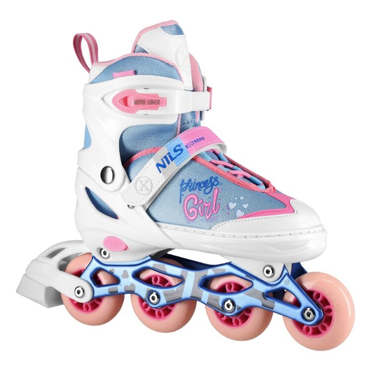 Nils Extreme Inline Skates NA18168A Princess (Wheels: 64/70mm/82A, Bearings: ABEC 7) white/blue/pink girls