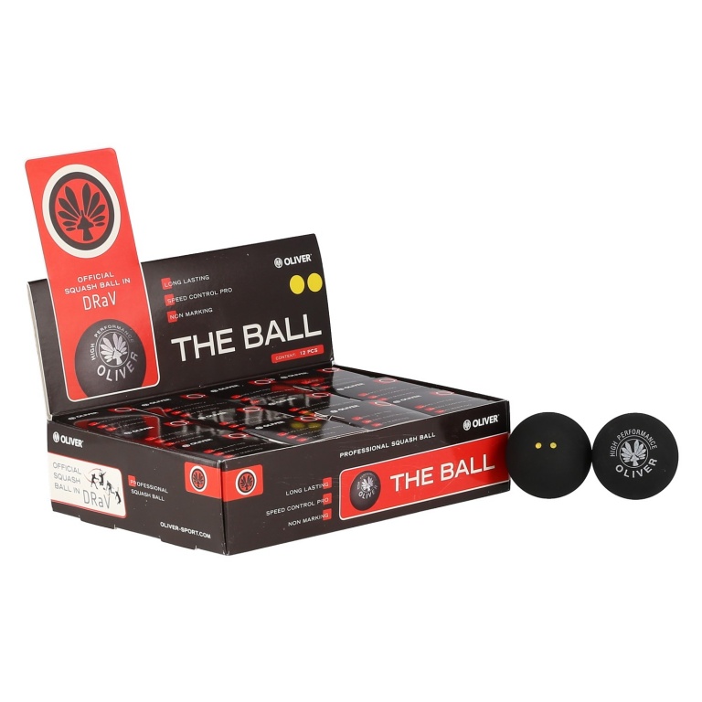OLIVER Squash Ball (2 yellow dots, very slow speed) black 12-pack