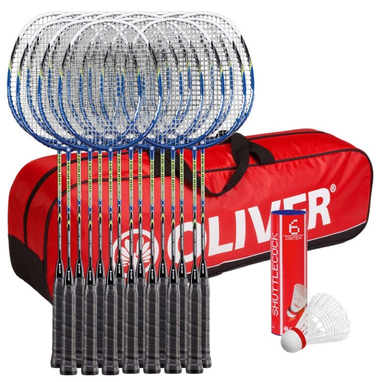 OLIVER School Sports Set I - 15x Badminton Rackets Fresh, 1x Racket Bag, 6x Balls