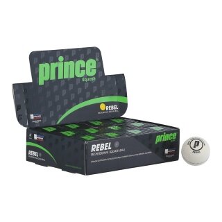 Prince Squashball Rebel (1 yellow dot, slow) white - 12 balls in a box