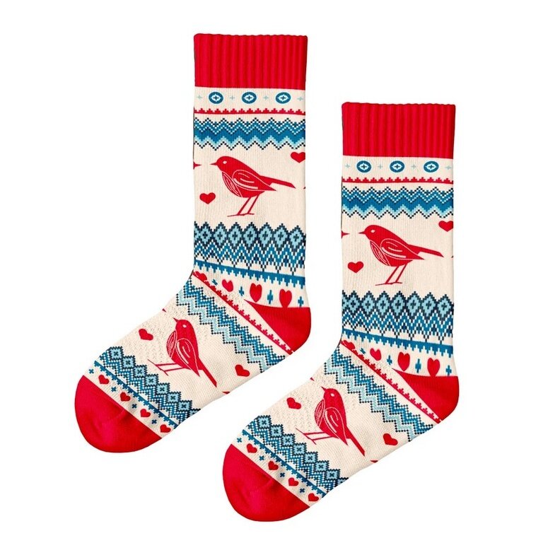 Polar Star Daily Sock Crew Fugl (Cotton, warm) cream white/red/blue - 1 pair