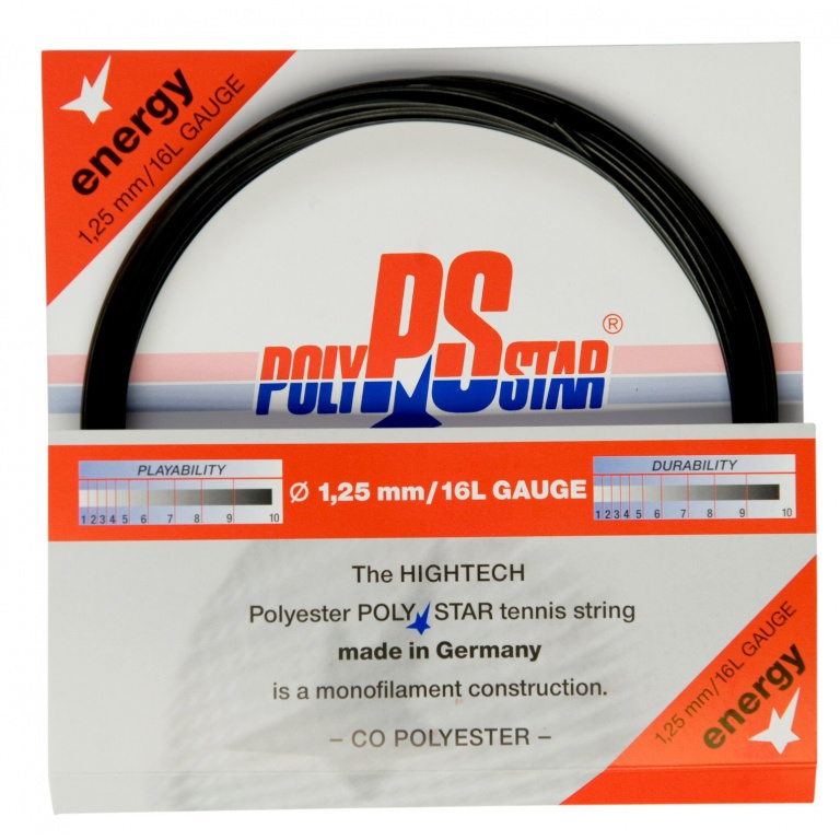 Stringing with Polystar Energy tennis string black