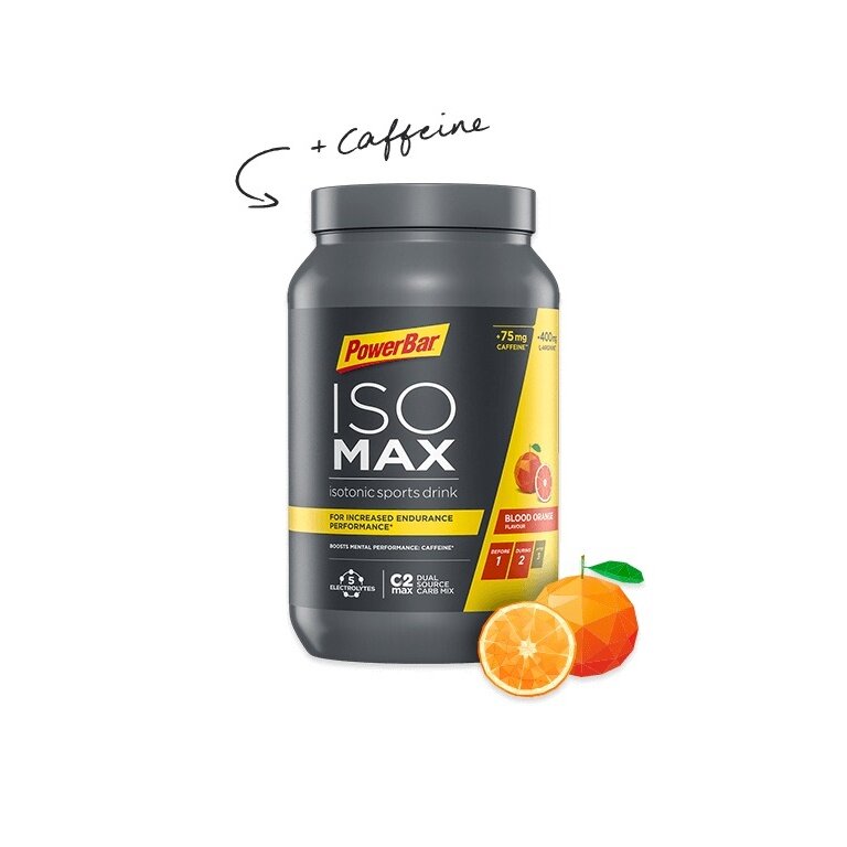 PowerBar IsoMax - Carbohydrate-Electrolyte Solutions with Caffeine - Blood Orange Flavor 1200g Can