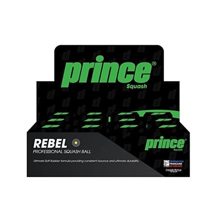 Prince Squashball Rebel (1 yellow dot, slow) black - 12 balls in a box