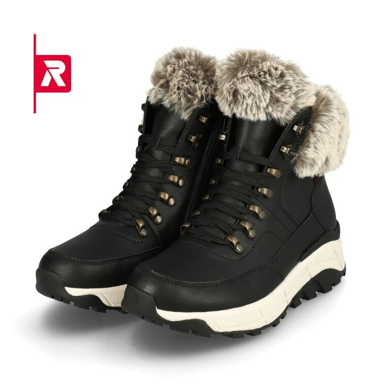 Rieker Winter Boots Evolution W0063-00 (Boots with side zip and lining) black/white ladies