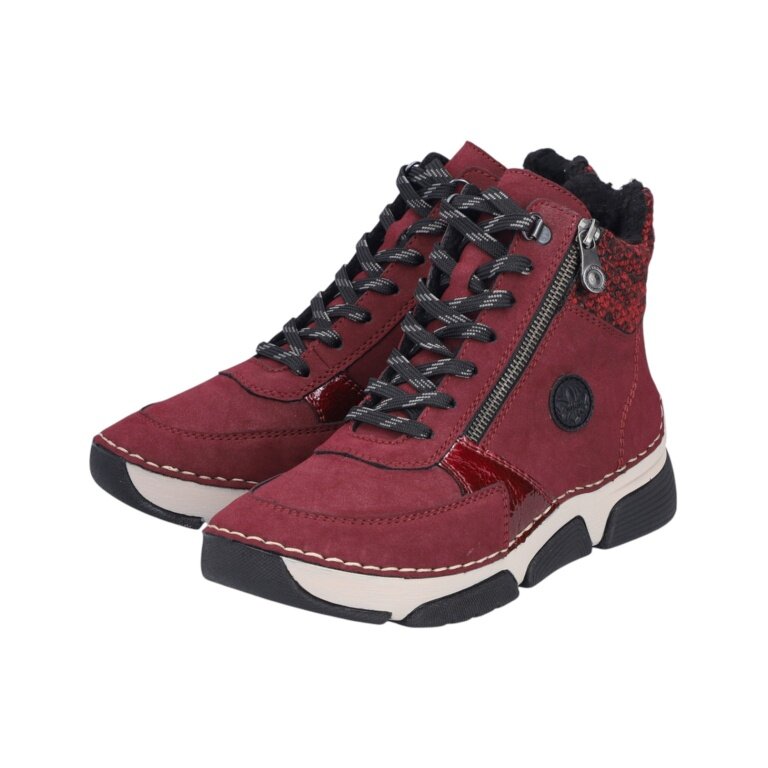 Rieker winter boots 45960-35 (lace-up boots with lining, very warm) red ladies