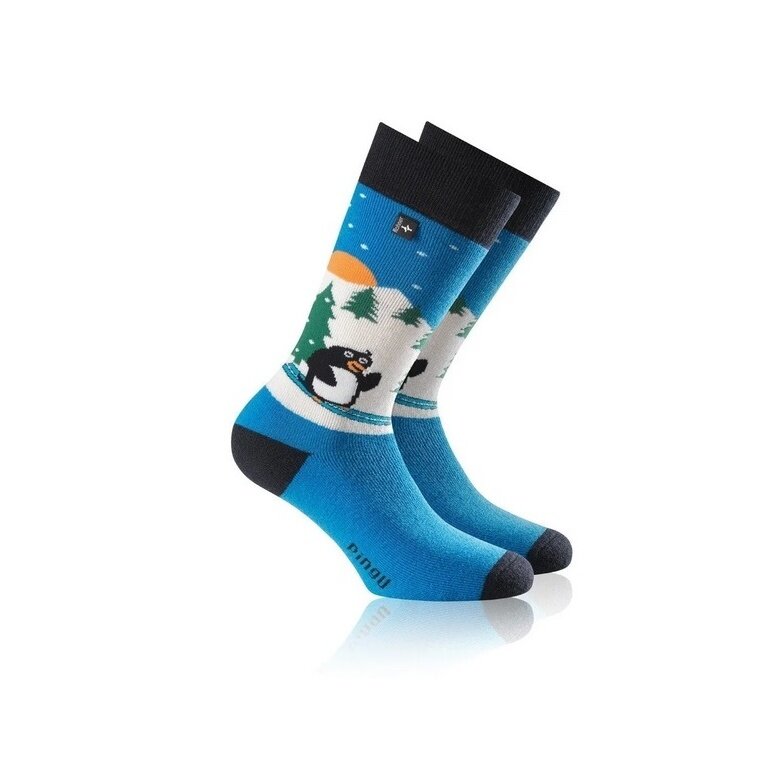Rohner Winter-Ski Sock Penguin (wool blend fabric, high wearing comfort) sky blue Kids