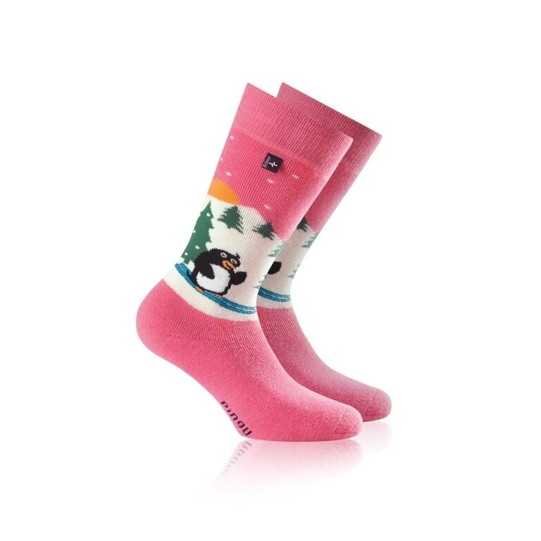 Rohner Winter Ski Sock Penguin (wool blend, high wearing comfort) pink Children
