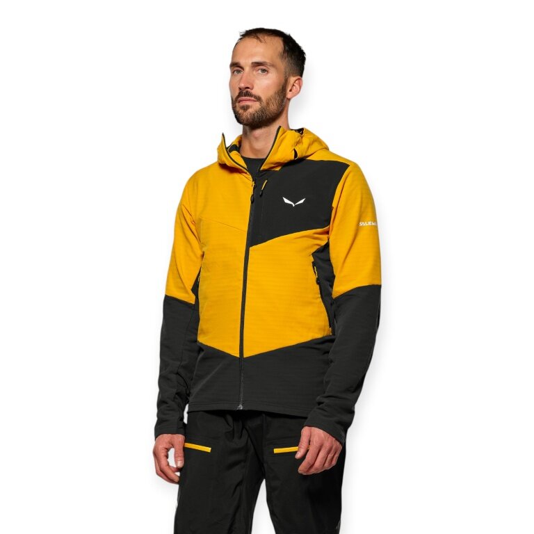 Salewa Ortles Fleece Pro Hooded Jacket (warm, 4-way stretch, windproof) gold yellow/black men's