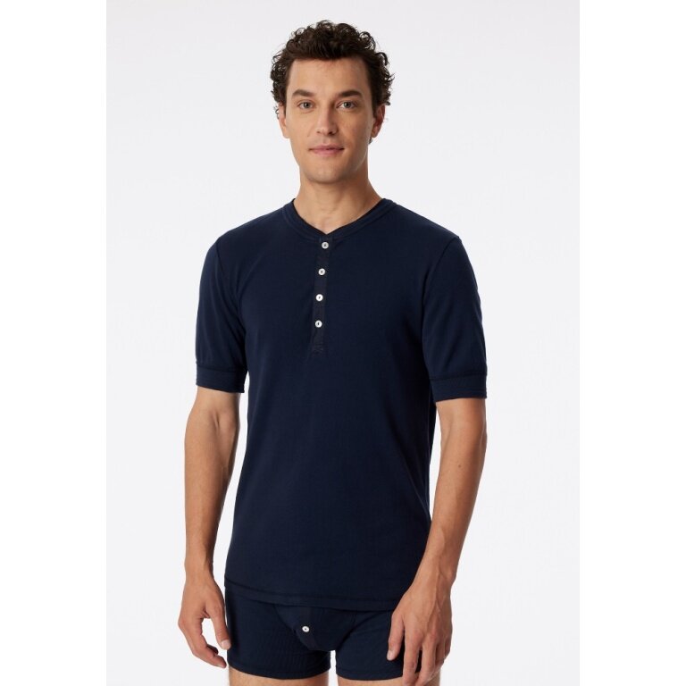 Schiesser Leisure T-shirt Revival Karl-Heinz Short Sleeve Dark Blue Men's