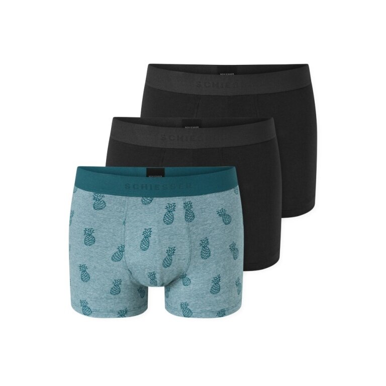 Schiesser Underwear Boxer Shorts 95/5 Woven Elastic Waistband 925 Men's Shorts Black/Green Men's - Pack of 3