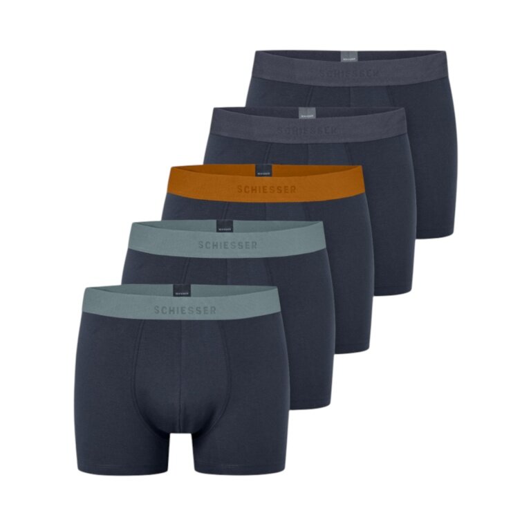Schiesser Underwear Boxer Shorts 95/5 Organic Cotton Woven Elastic Waistband Multicoloured Dark Blue Men's - Pack of 5