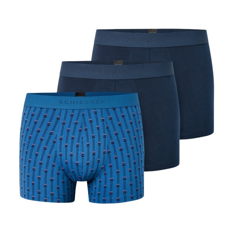 Schiesser Underwear Boxer Shorts 95/5 Woven Elastic Waistband Men's Shorts Dark Blue/Blue Men's - 3 Pieces