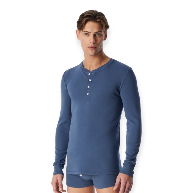 Schiesser Leisure Long Sleeve Shirt Revival Karl-Heinz faded denim blue Men's