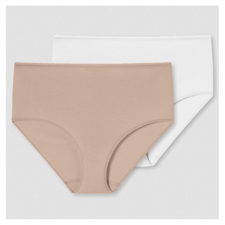Schiesser Midi Slip 95/5 Organic Cotton Underwear White/Beige Ladies - 2 Pieces