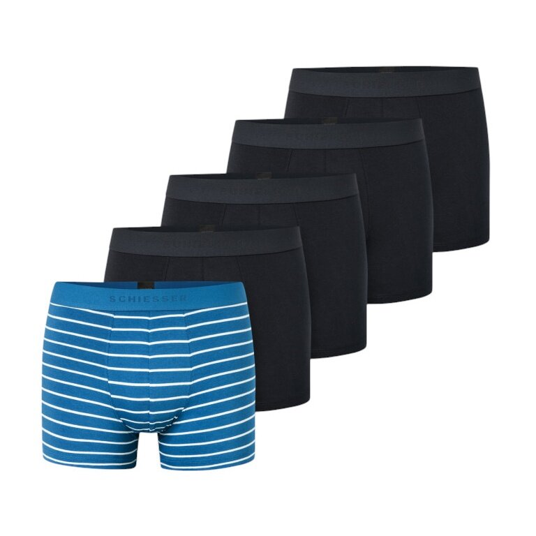 Schiesser Underwear Boxer Shorts 95/5 Organic Cotton Woven Elastic Waistband Multicoloured Black/Blue Men's - Pack of 5