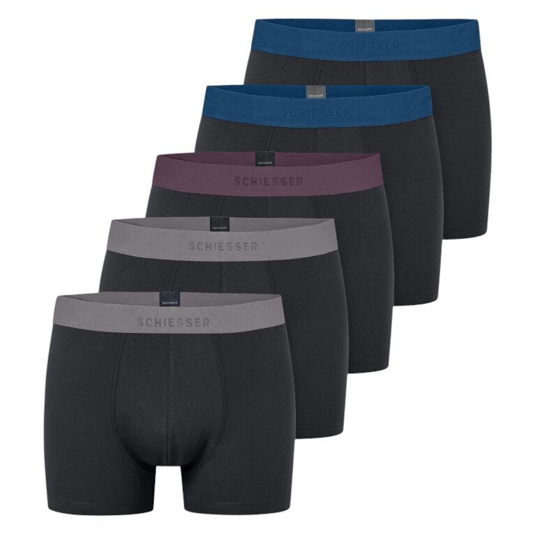 Schiesser Underwear Boxer Shorts 95/5 Organic Cotton Woven Elastic Waistband Multicoloured Black Men's - 5 Pieces