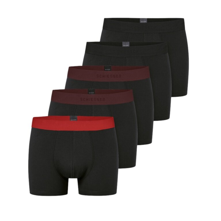 Schiesser Underwear Boxer Shorts 95/5 Organic Cotton Woven Elastic Waistband Multicoloured Black Men's - Pack of 5