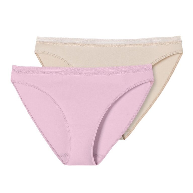 Schiesser Underwear Rio Brief Lace Cotton Pink/Sand Brown Ladies - 2 Pieces