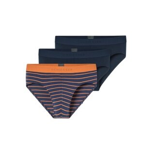 Schiesser Rio Slip Organic Cotton Web Elastic Waistband (Briefs) dark blue/orange plain/striped men's - 3 pieces