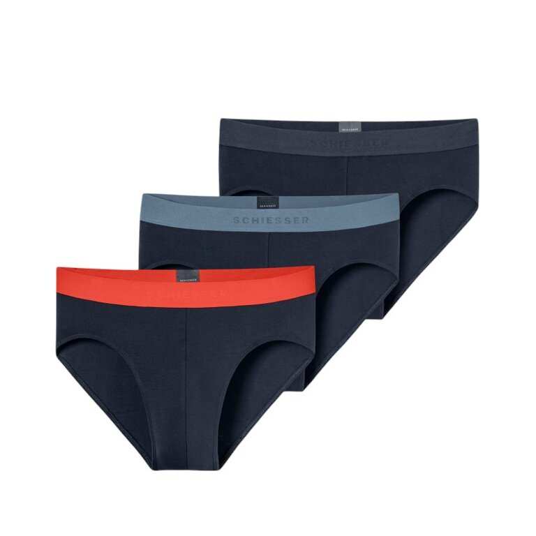 Schiesser Underwear Rio Slip Organic Cotton Web Elastic Waistband 95/5 Multicoloured Dark Blue Men's - 3 Pieces