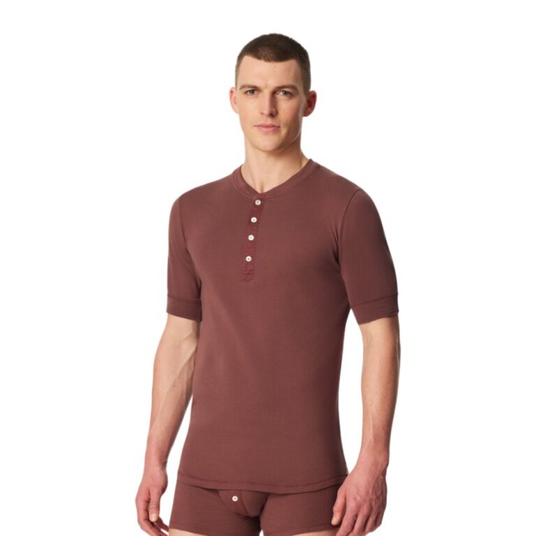 Schiesser Leisure T-shirt Revival Karl-Heinz Short Sleeve Brown Men's