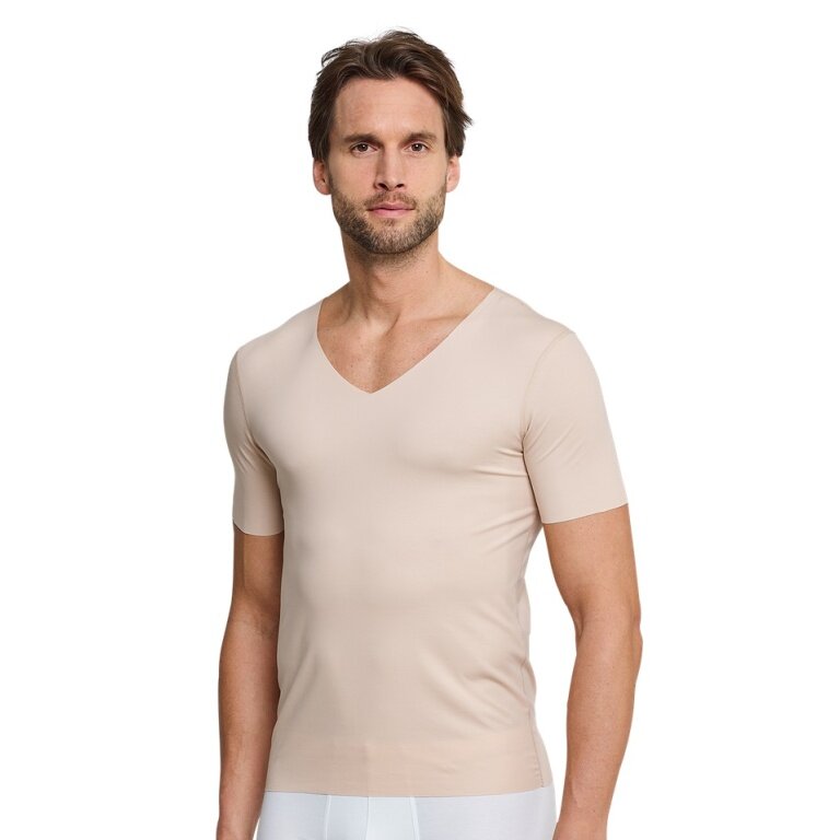 Schiesser Tshirt Seamless V-Neck Laser Cut Short Sleeve (Interlock, seamless) Underwear beige Men