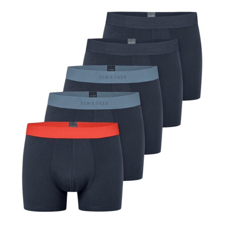 Schiesser Underwear Boxer Shorts 95/5 Organic Cotton Woven Elastic Waistband Dark Blue Men's - 5 Pieces