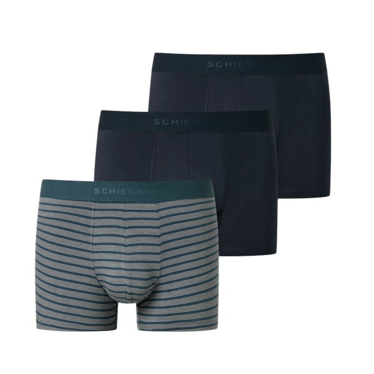 Schiesser Underwear Boxer Shorts 95/5 Woven Elastic Waistband 910 Dark Blue/Blue Striped Men's - 3 Pieces