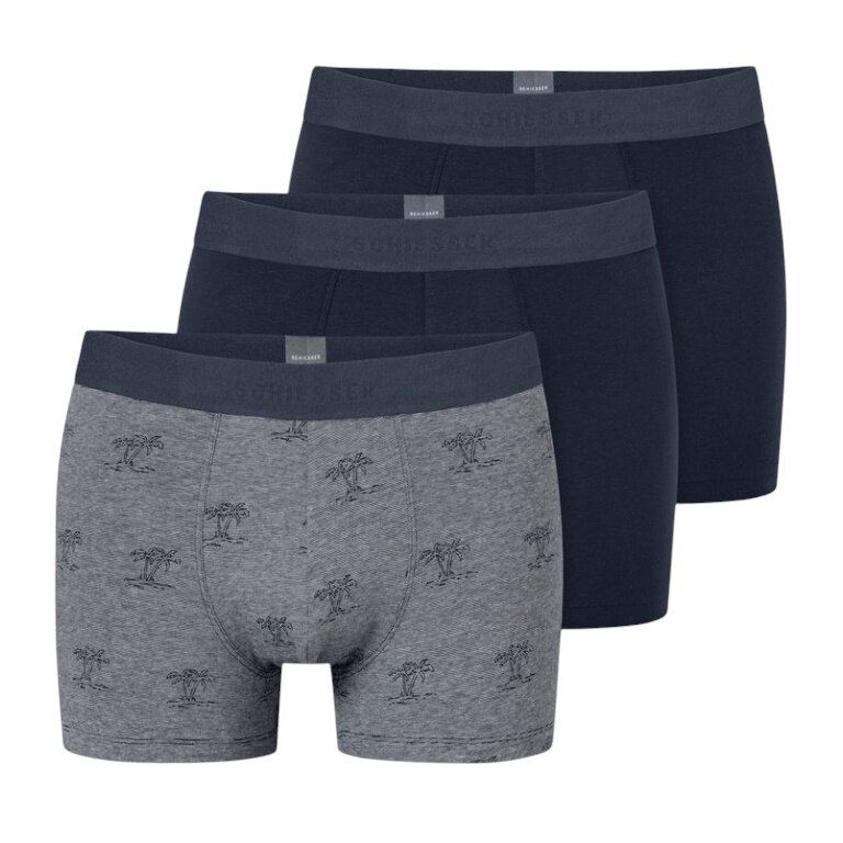 Schiesser Underwear Boxer Shorts 95/5 Woven Elastic Waistband Dark Blue/Grey Men's - 3 Pieces