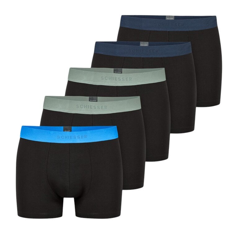 Schiesser Underwear Boxer Shorts 95/5 Organic Cotton Woven Elastic Waistband Black Men's - Pack of 5