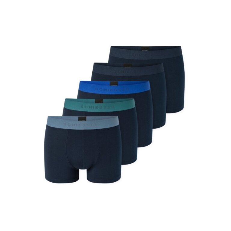 Schiesser Underwear Boxer Shorts 95/5 Organic Cotton Woven Elastic Waistband Dark Blue Men's - 5 Pieces