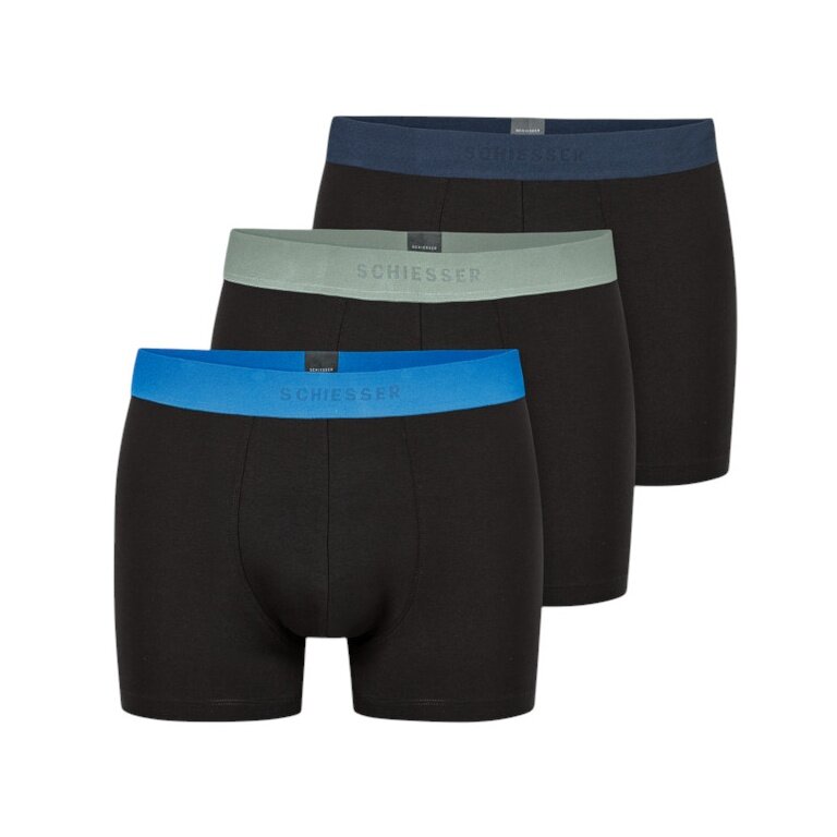 Schiesser Underwear Boxer Shorts 95/5 Organic Cotton Woven Elastic Waistband Multicoloured Black Men's - 3 Pieces