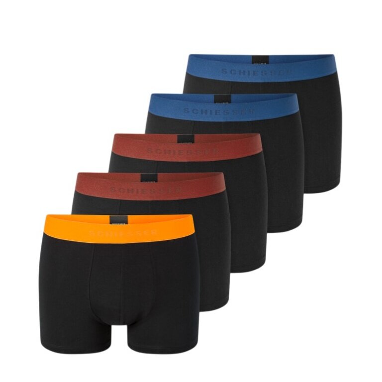 Schiesser Underwear Boxer Shorts 95/5 Organic Cotton Woven Elastic Waistband Black Men's - 5 Pieces