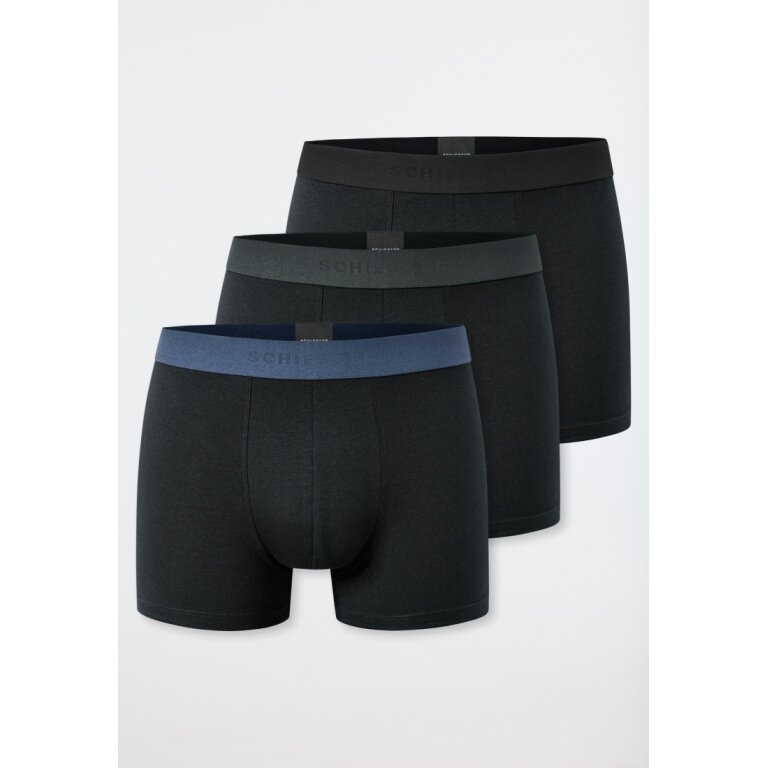 Schiesser Underwear Boxer Shorts 95/5 Organic Cotton Woven Elastic Waistband Black Men - 3 Pieces