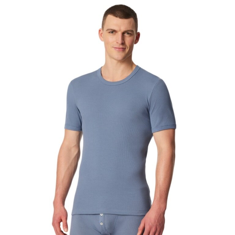 Schiesser Underwear Shirt Revival Friedrich (Cotton) Short Sleeve Blue Grey Men's