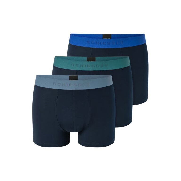 Schiesser Underwear Boxer Shorts 95/5 Organic Cotton Woven Elastic Waistband Multicoloured Dark Blue Men's - 3 Pieces