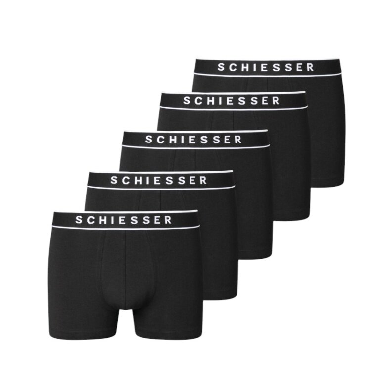 Schiesser Underwear Boxer Shorts 95/5 Organic Cotton Woven Elastic Waistband Black Men's - 5 Pieces