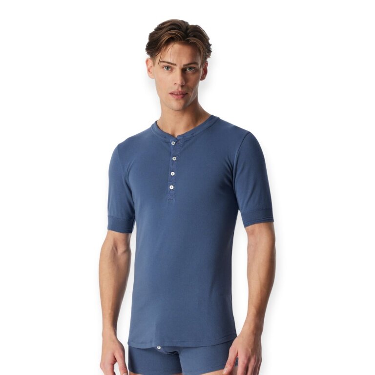 Schiesser Leisure T-shirt Revival Karl-Heinz Short Sleeve Faded Denim Blue Men's