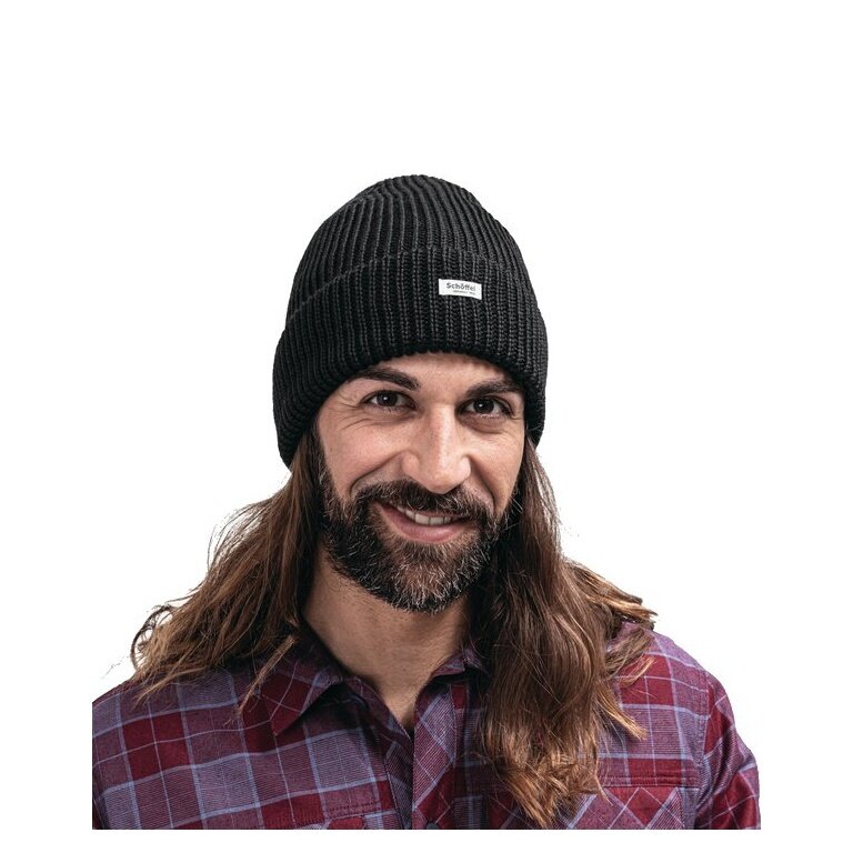 Schöffel Knitted Hat Oxley (Ribbed Structure, Foldover) black - 1 piece