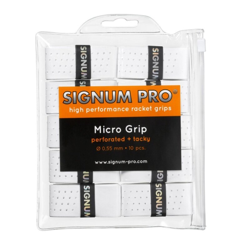 Signum Pro Overgrip Micro 0.55mm white 10-pack clip bag