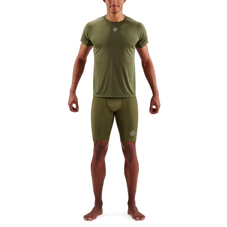 Skins Training T-shirt 3-Series (100% Polyester, Mesh Inserts) Khaki Green Men