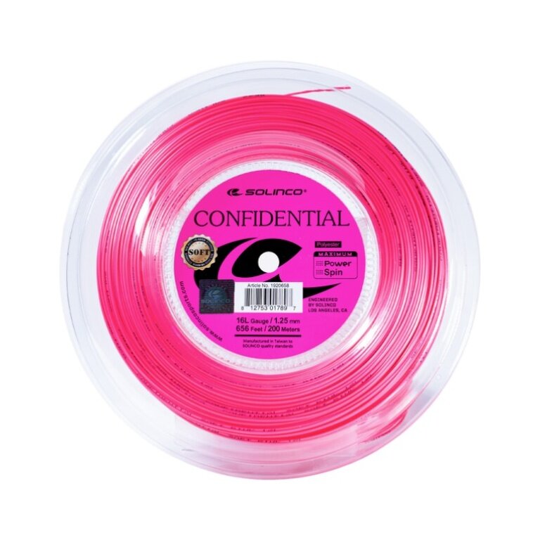 Solinco Tennis String Confidential Soft (Durability + Playability) pink 200m reel