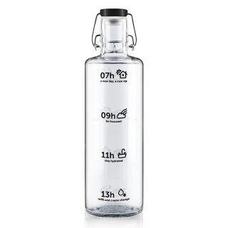 soulbottles drinking bottle stay hydrated glass (glass bottle, ceramic lid, stainless steel handle) 1 litre transparent