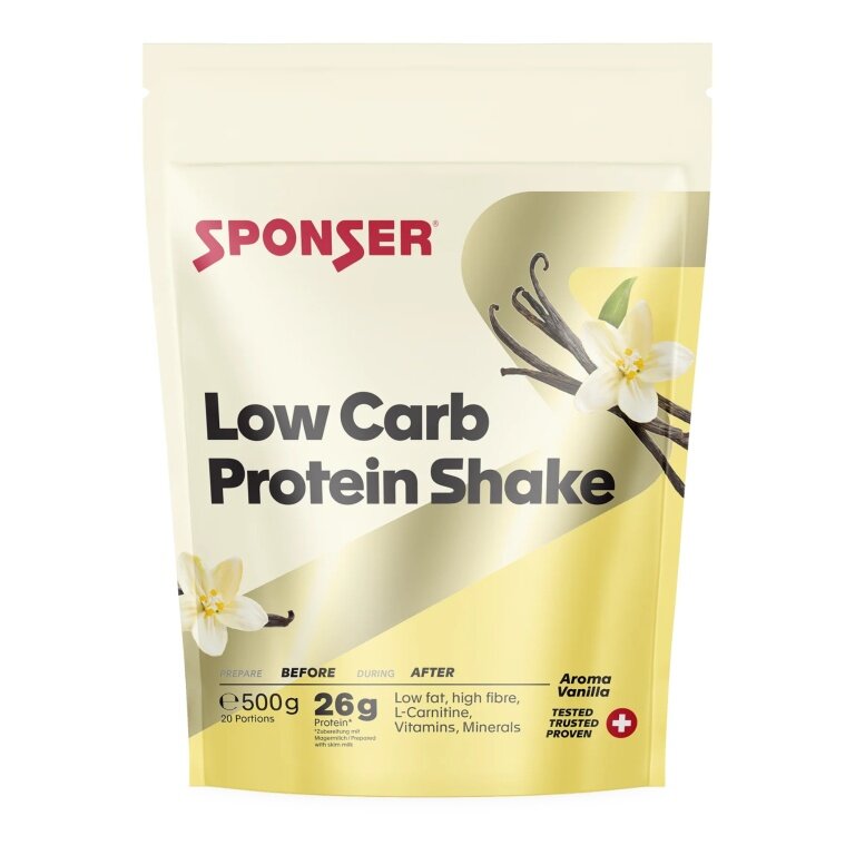 Sponser Low Carb Protein Shake (high-quality protein from whey, milk, and egg, 300mg L-Carnitine per serving) Vanilla 500g bag