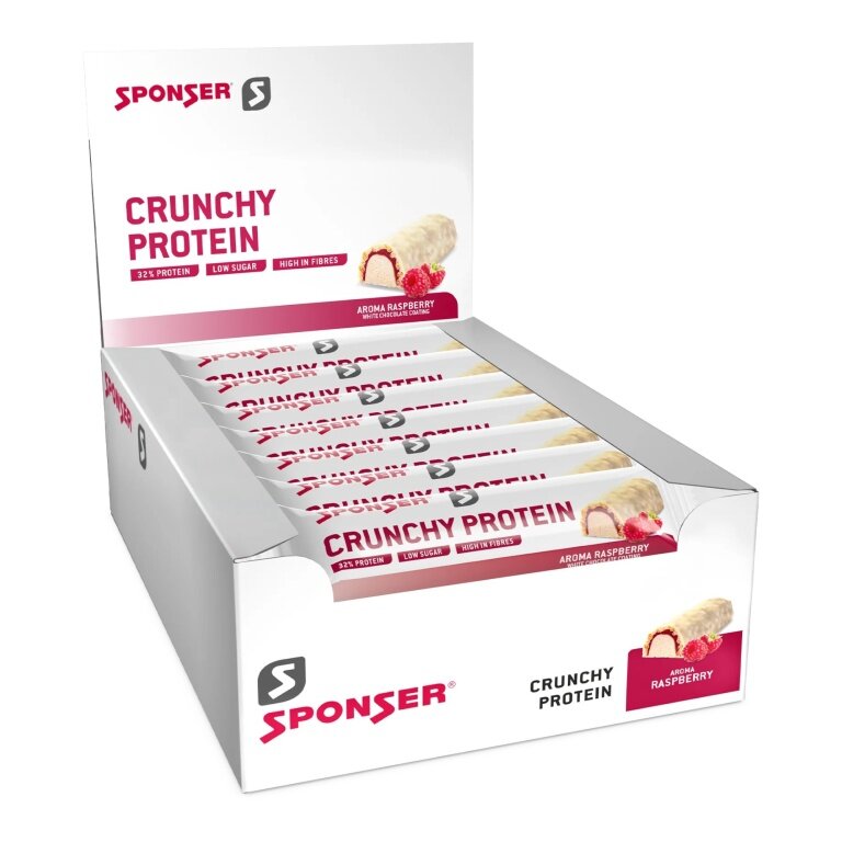 Sponser Crunchy Protein Bars (over 30% protein content, only 1.8g sugar per bar) Raspberry 12x50g box