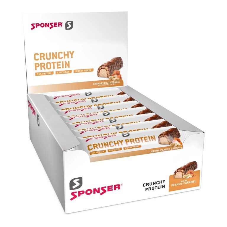Sponser Crunchy Protein Bars (over 30% protein content, only 1.8g sugar per bar) Peanut/Caramel 12x50g Box